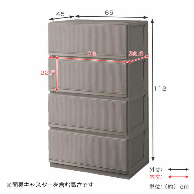 PROFIX スタイルケース 4段深型 6504 幅65cm （ チェスト プラスチック 4段 収納ケース 衣類収納 ワイド 完成品 キャスター付き  引出きしの通販はau PAY マーケット - インテリアパレット