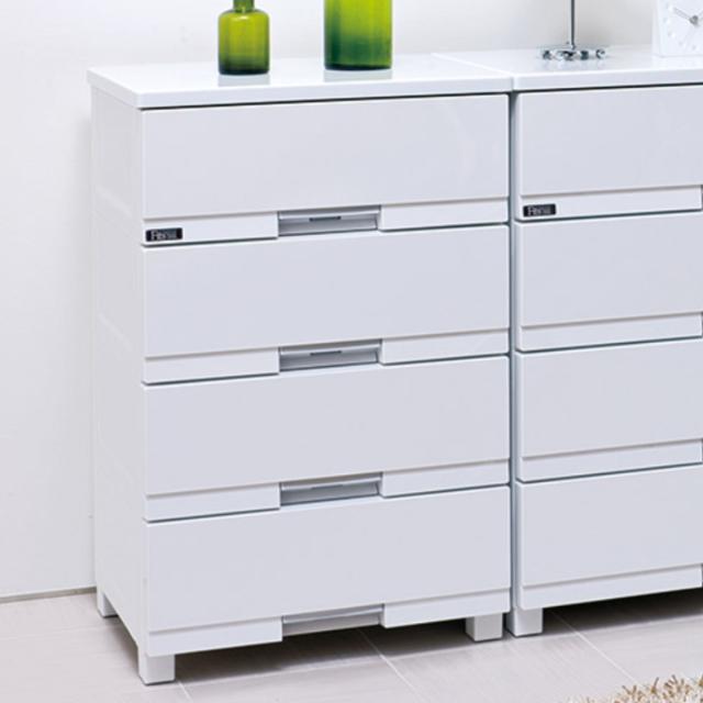チェスト フィッツプラス プレミアム 4段 幅55×奥行41×高さ85cm FP5504 （ プラスチック 引き出し 日本製 完成品 タンス 収納 衣類収納 Fits フィッツ 衣装ケース 収納ケース 背面処理 リビング収納 洋タンス 木製天板 大容量 ）