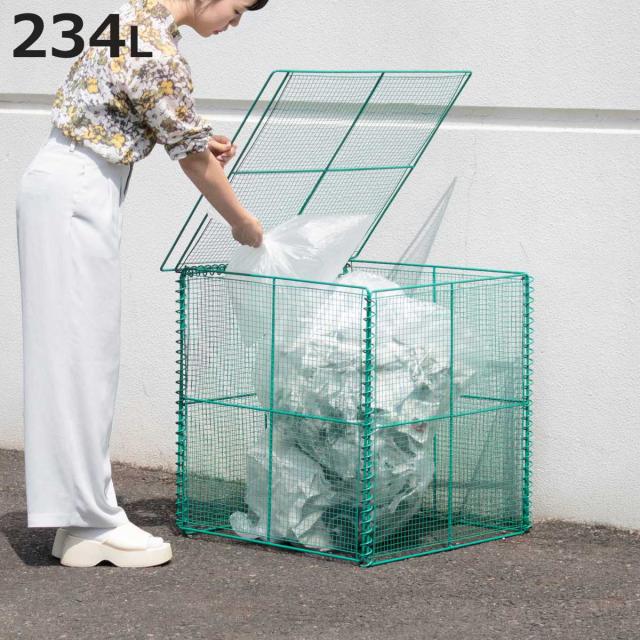 ゴミ収集 ゴミステーション 234L 折りたたみ 幅60×奥行60×高さ65cm （ ゴミ箱 ゴミ置き場 大容量 ゴミストッカー カラスよけ 収集ボックス 上開き 234リットル スチール製 ゴミ 集積庫 ボックス 底なし 屋外 大型 カラス対策 ）