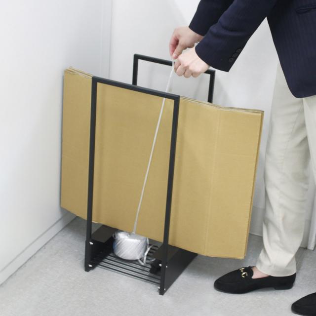 ダンボールストッカー コンパクト 幅25.4×奥行25.4×高さ60cm （ 法人限定 ダンボール収納 ダンボール 段ボール ストッカー 紙袋収納 紙袋ストッカー 紙袋 古紙回収 古紙 ストック スリム ワゴン スチール ブラック ）_4