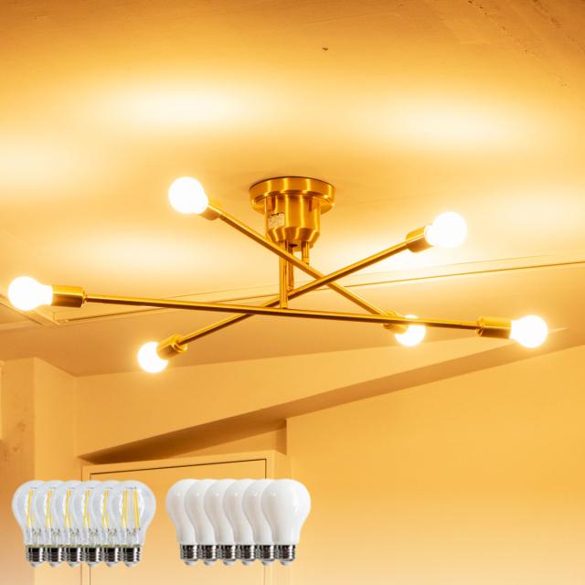 シーリングライト 6灯 LED電球付き ブラス キムリック リモコン付き gram eight グラムエイト （ バーライト 照明器具 天井照明 インダストリアル モダン CYMRIC リビング ダイニング キッチン カフェ リモコン 薄型 電球 おしゃれ ）