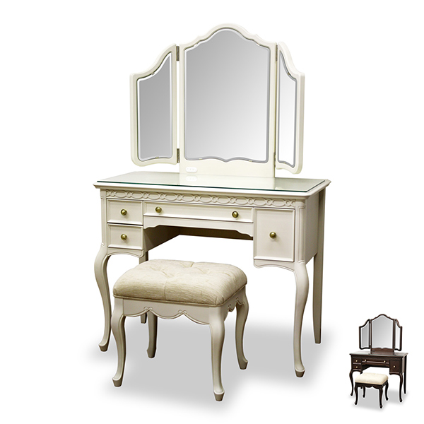 木製猫足ドレッサー・鏡台 引き出し付き 木製猫足ドレッサー・鏡台