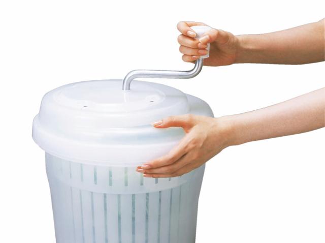 水切り ジャンボ水切り器 10型 業務用 （ サラダスピナー 野菜 水切り器 野菜水きり器 コランダー 10 L サラダ スピナー 撹拌 手動 回転式 下ごしらえ ボウル ザル 分解 洗える 野菜の水切り ）