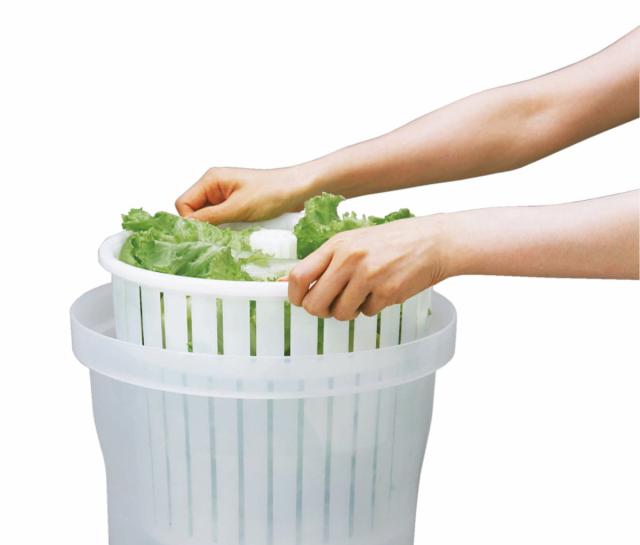 水切り ジャンボ水切り器 10型 業務用 （ サラダスピナー 野菜 水切り器 野菜水きり器 コランダー 10 L サラダ スピナー 撹拌 手動 回転式 下ごしらえ ボウル ザル 分解 洗える 野菜の水切り ）