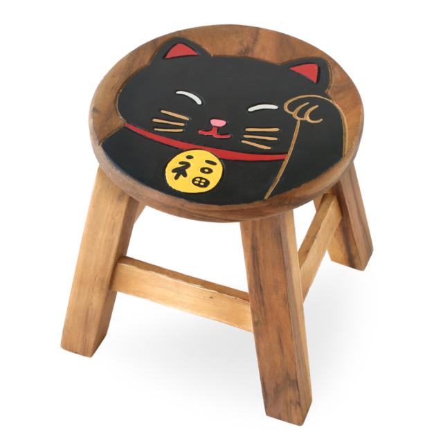 スツール 招き猫 木製 天然木 丸椅子 （ 丸 ウッドスツール 子ども