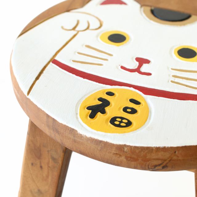 スツール 招き猫 木製 天然木 丸椅子 （ 丸 ウッドスツール 子ども