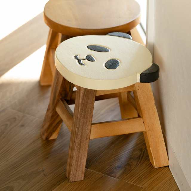 スツール パンダ 木製 天然木 丸椅子 （ 丸 ウッドスツール 子ども