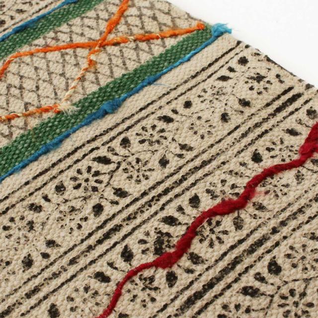 ラグ ガルファブリック 刺繍 90×150cm （ カーペット 絨毯 マット ラグマット コンパクト 長方形 アクセントラグ 1畳 オールシーズン ブロックプリント 刺繍ラグ リビング ソファ ホットカーペット対応 手洗い インテリア ）_6