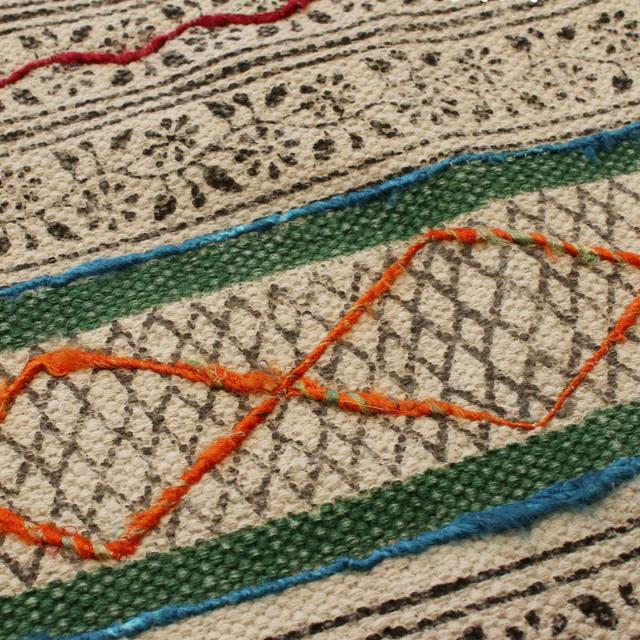 ラグ ガルファブリック 刺繍 90×150cm （ カーペット 絨毯 マット ラグマット コンパクト 長方形 アクセントラグ 1畳 オールシーズン ブロックプリント 刺繍ラグ リビング ソファ ホットカーペット対応 手洗い インテリア ）_9