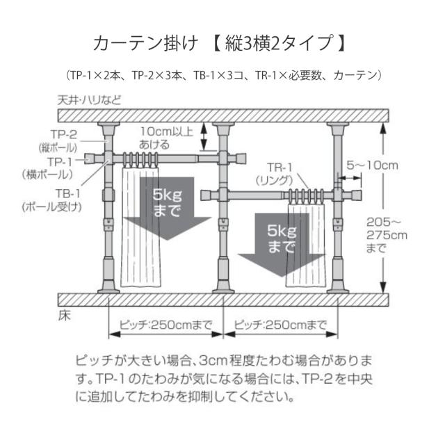 突っ張り カーテンポール 幅170〜300cm L字コーナー 間仕切り 目隠し （ つっぱり カーテン ポール L字 コーナー用 伸縮 高さ調整 幅調整 リング付き カーテンレール 突っ張り式 つっぱり式 パーテーション 賃貸 マンション ）_3