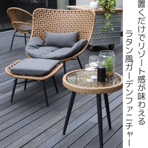 サイドテーブル 高さ55cm ガラス天板 ラタン風 籐家具風 テーブル アジアン リゾート 机 （ ダイニングチェア 屋外 屋内 ラタン型 丸 ベランダ ガーデン ウッドデッキ ミニテーブル ソファサイド カフェテーブル ）_1
