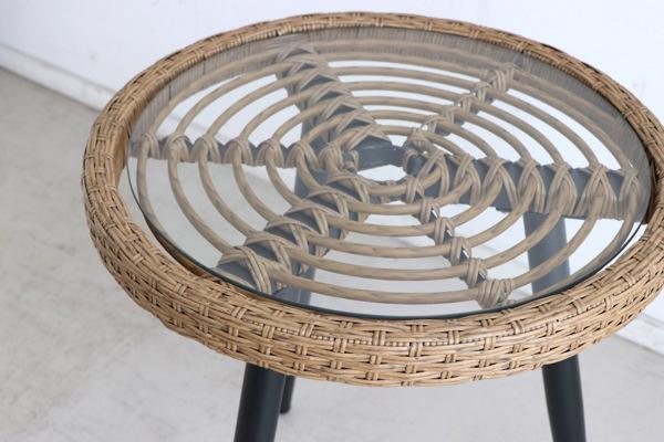 サイドテーブル 高さ55cm ガラス天板 ラタン風 籐家具風 テーブル アジアン リゾート 机 （ ダイニングチェア 屋外 屋内 ラタン型 丸 ベランダ ガーデン ウッドデッキ ミニテーブル ソファサイド カフェテーブル ）_12
