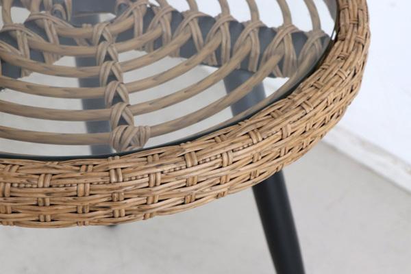サイドテーブル 高さ55cm ガラス天板 ラタン風 籐家具風 テーブル アジアン リゾート 机 （ ダイニングチェア 屋外 屋内 ラタン型 丸 ベランダ ガーデン ウッドデッキ ミニテーブル ソファサイド カフェテーブル ）_13