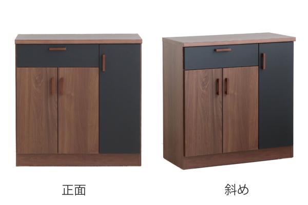 キッチンカウンター アーバンデザイン MODELLO 日本製 幅89cm ブラウン/ブラック （ カップボード キッチン レンジ台 キッチンワゴン 収納 カウンター 家電ラック キッチンボード 収納ラック 台所収納 ブラック おしゃれ ）