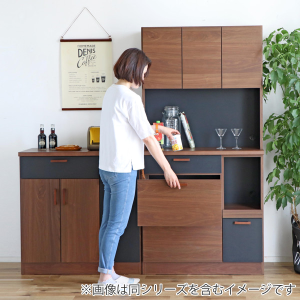 キッチンカウンター アーバンデザイン MODELLO 日本製 幅89cm ブラウン/ブラック （ カップボード キッチン レンジ台 キッチンワゴン 収納 カウンター 家電ラック キッチンボード 収納ラック 台所収納 ブラック おしゃれ ）