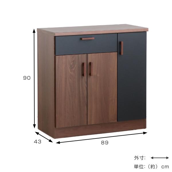 キッチンカウンター アーバンデザイン MODELLO 日本製 幅89cm ブラウン/ブラック （ カップボード キッチン レンジ台 キッチンワゴン 収納 カウンター 家電ラック キッチンボード 収納ラック 台所収納 ブラック おしゃれ ）