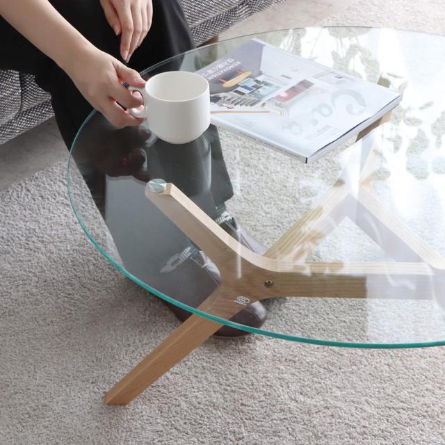 ローテーブル 円形 直径80cm アモール ガラス天板 （ テーブル 机