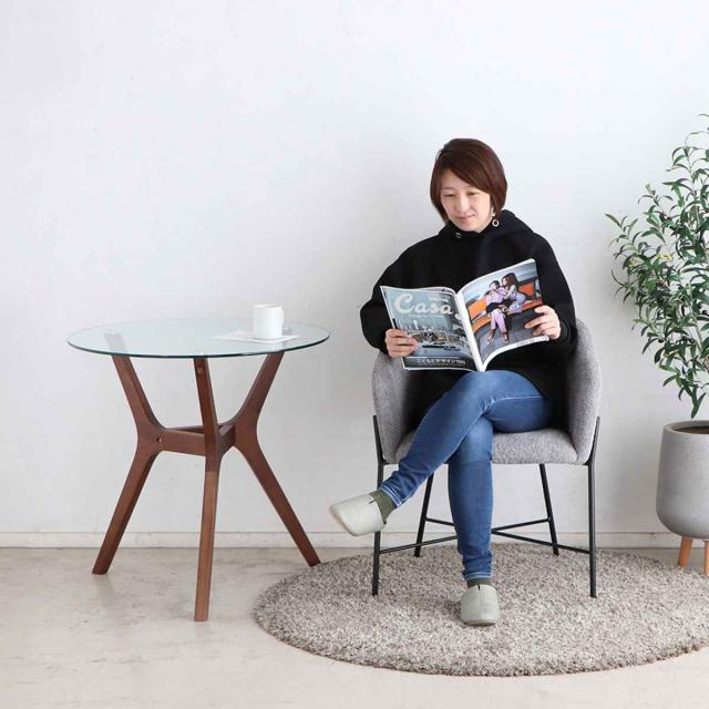 カフェテーブル 一人暮らし 丸 天然木 ガラス天板 （ コーヒーテーブル型 ダイニング リビング テーブル 直径70cm ウォールナット 無垢 木製 脚 木目 おしゃれ ）_19