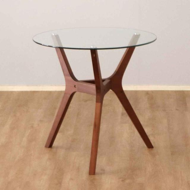 カフェテーブル 一人暮らし 丸 天然木 ガラス天板 （ コーヒーテーブル型 ダイニング リビング テーブル 直径70cm ウォールナット 無垢 木製 脚 木目 おしゃれ ）_3