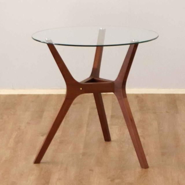 カフェテーブル 一人暮らし 丸 天然木 ガラス天板 （ コーヒーテーブル型 ダイニング リビング テーブル 直径70cm ウォールナット 無垢 木製 脚 木目 おしゃれ ）_4