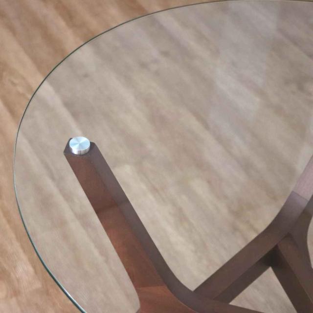 カフェテーブル 一人暮らし 丸 天然木 ガラス天板 （ コーヒーテーブル型 ダイニング リビング テーブル 直径70cm ウォールナット 無垢 木製 脚 木目 おしゃれ ）_5