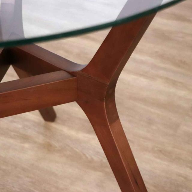 カフェテーブル 一人暮らし 丸 天然木 ガラス天板 （ コーヒーテーブル型 ダイニング リビング テーブル 直径70cm ウォールナット 無垢 木製 脚 木目 おしゃれ ）_8