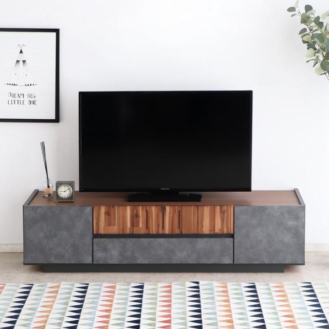 テレビ台 幅140cm ローボード コンクリート調 アカシア材 モダンデザイン （ TV台 テレビボード AVラック 収納 ラック 棚 リビングボード 家具 引出し モルタル調 58型対応 スタイリッシュ ）