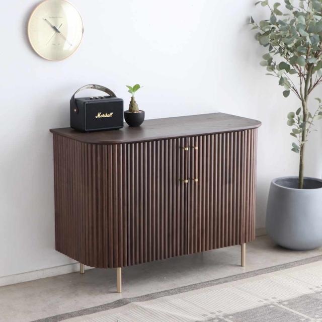 サイドボード 幅110cm 天然木 じゃばら風 ゴールド脚 （ ロペス ラック