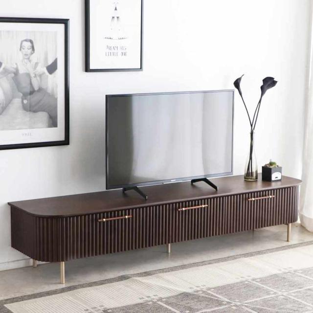 テレビ台 幅200cm 天然木 じゃばら風 ゴールド脚 （ ロペス TV台 テレビボード AVラック 収納 ラック 棚 リビングボード 木製 家具 引出し ブラウン 大型テレビ 80型対応 ）