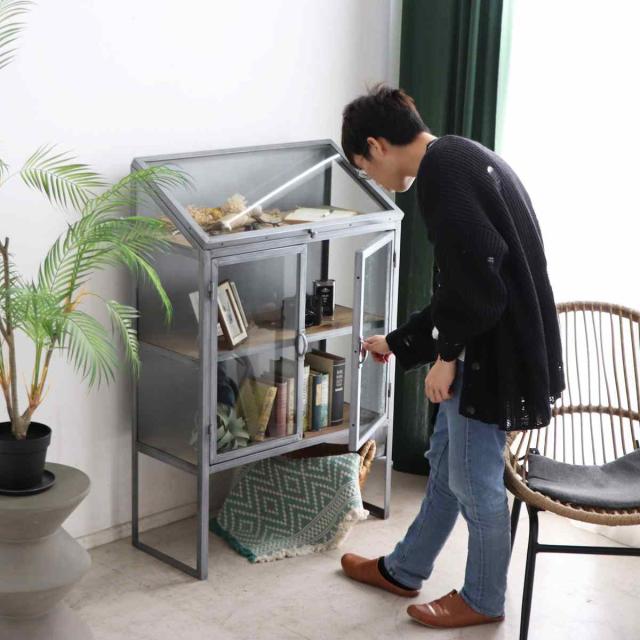 ディスプレイラック 幅80cm アンティーク調 ガラス 完成品 （ ショーケース 飾り棚 ラック 棚 ガラス製 フラップ扉 什器 エイジング加工 コレクションケース パイン古材 ）