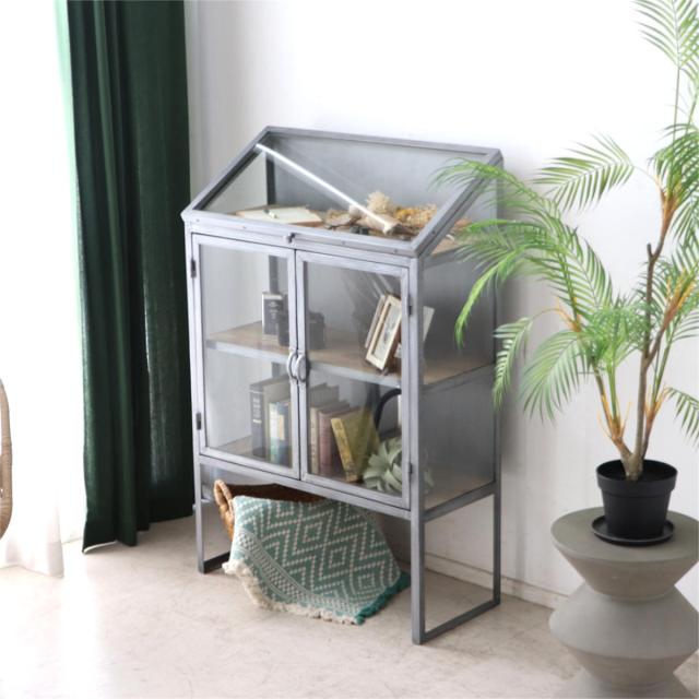 ディスプレイラック 幅80cm アンティーク調 ガラス 完成品 （ ショーケース 飾り棚 ラック 棚 ガラス製 フラップ扉 什器 エイジング加工 コレクションケース パイン古材 ）