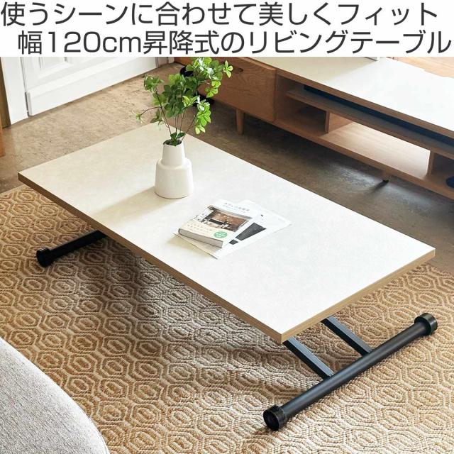 リビングテーブル 幅120cm 昇降式 レザー調天板 リフティングテーブル レザライン （ 昇降式テーブル 120 ローテーブル 一人用 木目調 センターテーブル デスク リビング テーブル 机 高さ調節 コーヒーテーブル 昇降テーブル ）_1