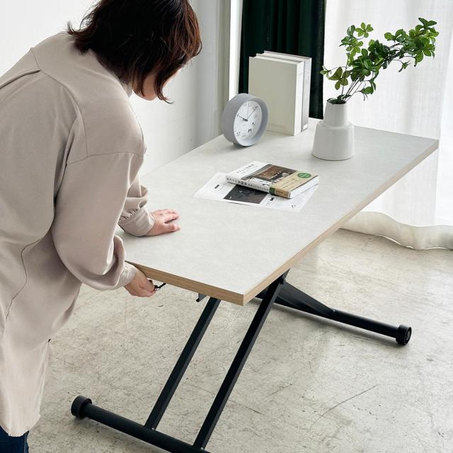 リビングテーブル 幅120cm 昇降式 レザー調天板 リフティングテーブル レザライン （ 昇降式テーブル 120 ローテーブル 一人用 木目調 センターテーブル デスク リビング テーブル 机 高さ調節 コーヒーテーブル 昇降テーブル ）_6