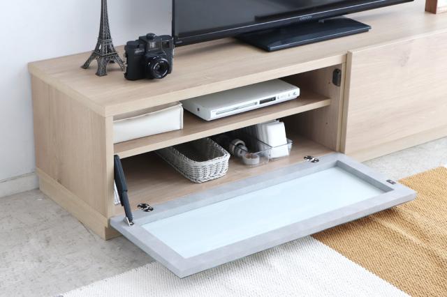 テレビ台 ローボード 幅120cm ナチュラル 完成品 日本製 （ TV台 AVボード 棚 ラック フルスライドレール 可動棚 木目調 コンクリート調 おしゃれ リビングボード 収納 家具 フラップ扉 引き出し ツートーン 組み合わせ ）_14