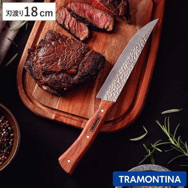 ミートナイフ 18cm ノマード トラモンティーナ 牛刀 （ TRAMONTINA シェフナイフ 料理包丁 万能包丁 キッチンナイフ 文化包丁 180mm ナイフ 肉用 ステンレス 両刃 槌目 模様 木柄 天然木 よく切れる 錆びにくい 切れ味抜群 調理道具 ）の通販は 5,500円