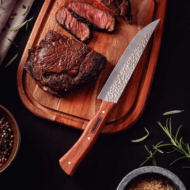 ミートナイフ 18cm ノマード トラモンティーナ 牛刀 （ TRAMONTINA シェフナイフ 料理包丁 万能包丁 キッチンナイフ 文化包丁 180mm ナイフ 肉用 ステンレス 両刃 槌目 模様 木柄 天然木 よく切れる 錆びにくい 切れ味抜群 調理道具 ）の通販は 5,500円