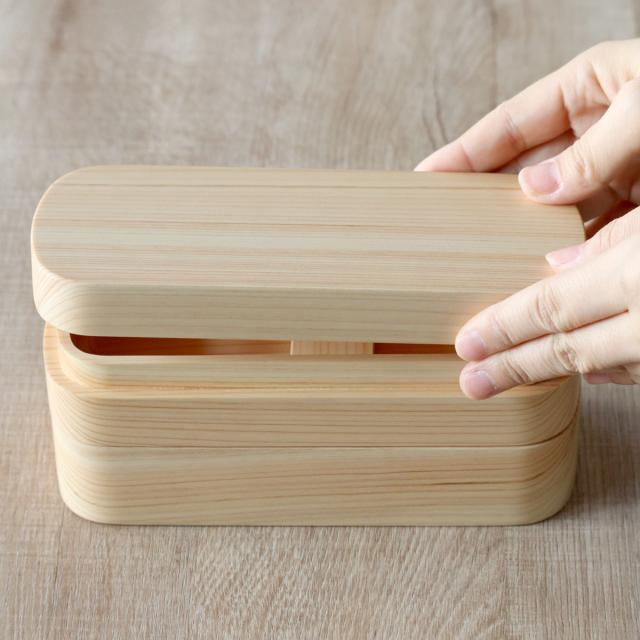 くり抜き弁当箱 2段 900ml 紀州桧弁当箱 type 42 ナチュラル （ 弁当 食洗機対応 天然木 紀州桧 二段 おしゃれ 仕切り付き 日本製 食洗機OK お弁当 木 木製 くりぬき ランチボックス シンプル 和風 お弁当箱 弁当箱 ）_12