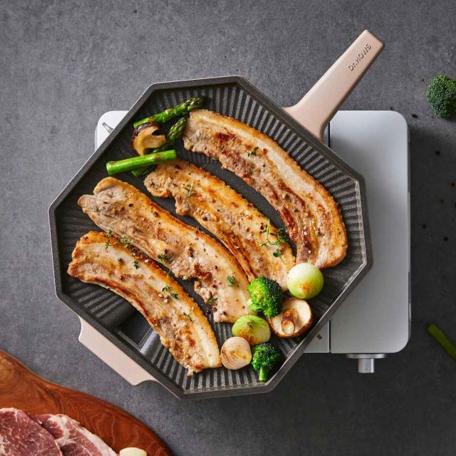 焼肉グリル パレットグリルパン 28cm ドクターハウス 八角形 （ Dr.HOWS ガス火対応 グリル グリルパン ノンスティック加工 軽い 韓国 28センチ カバー付き 軽量 薄型 おしゃれ アルミ製 韓国インテリア 焼肉 韓国料理 ）_5