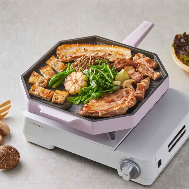 焼肉グリル パレットグリルパン 28cm ドクターハウス 八角形 （ Dr.HOWS ガス火対応 グリル グリルパン ノンスティック加工 軽い 韓国 28センチ カバー付き 軽量 薄型 おしゃれ アルミ製 韓国インテリア 焼肉 韓国料理 ）_7