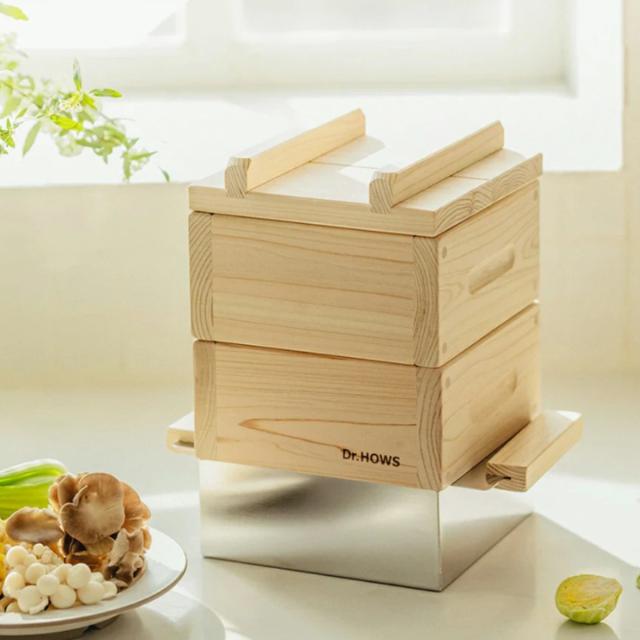 ひのき蒸し器 ミニ 2段 IH対応 JADAM ドクターハウス （ Dr.HOWS せいろ セイロ 蒸し器 角型 蒸籠 蒸篭 18cm セット ヒノキ 木製 コンパクト ミニサイズ 四角 鍋付き せいろ蒸し 温野菜 蒸し料理 蒸し調理 ）_11