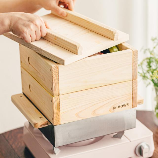 ひのき蒸し器 2段 IH対応 JADAM ドクターハウス （ Dr.HOWS せいろ セイロ 蒸し器 角型 蒸籠 蒸篭 26cm セット ヒノキ 木製 大容量 四角 鍋付き せいろ蒸し 温野菜 蒸し料理 蒸し調理 ）