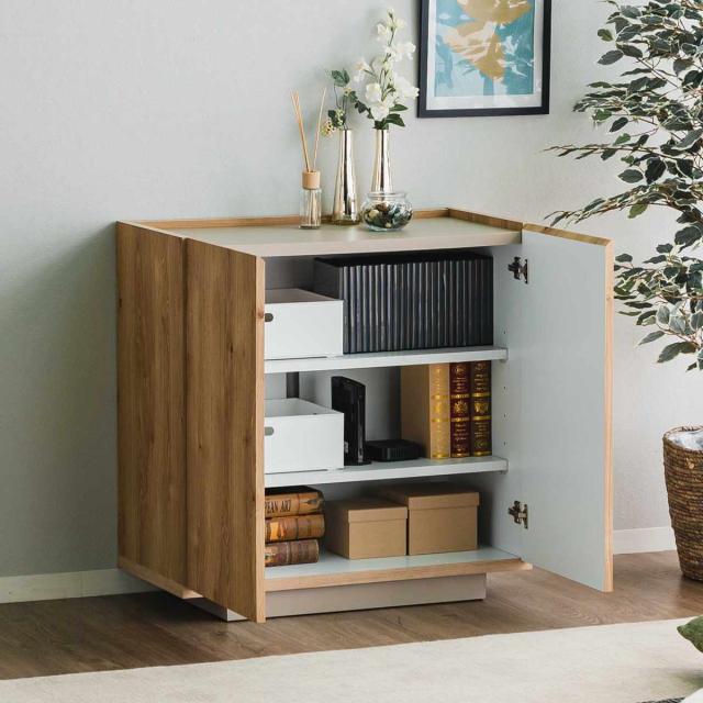 キャビネット 幅80cm 北欧モダン 可動棚 日本製 完成品 （ 棚 ラック 収納 本棚 ディスプレイ グレージュ リビングボード 食器棚 飾り棚 シェルフ 扉収納 配線穴 ）_8