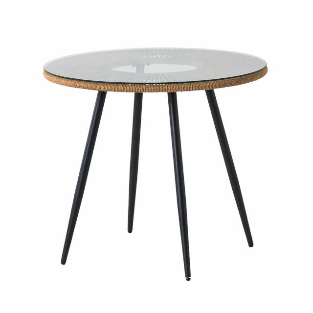 カフェテーブル 直径80cm ラタン調 ガラス マーレ （ テーブル