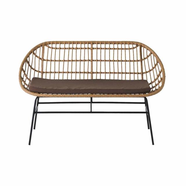 ベンチソファ 2人掛け ラタン調 マーレ （ ベンチ 2人掛けソファ チェア 椅子 クッション付き ソファ 籐 人工ラタン 軽量 チェアー イス いす 食卓椅子 スチール脚 おしゃれ ナチュラル インテリア 室内 幅90cm ）