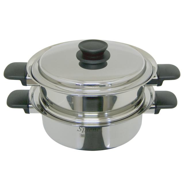 蒸し器 23cm 2段 IH対応 スピーネ UMIC ユミック 日本製 （ ガス火対応 二段蒸し器 調理器具 23センチ 2段蒸し鍋 二段蒸し鍋 丸型蒸し器 円形 ステンレス鍋 蒸し鍋 ステンレス製鍋 オール熱源対応 ）