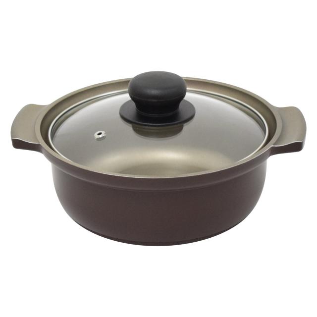 卓上鍋 7号 IH対応 IH味彩鍋 （ ガス火対応 ih対応 IH ガス 両手鍋 鍋 なべ 日本製 ガラス蓋付き 2人用 2〜3人用 アルミ製 卓上なべ 直火対応 軽量 レシピブック付き ガラス蓋 フタ付き お手入れ簡単 フッ素コーティング ）の通販は 8,980円