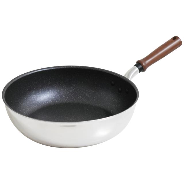 いため鍋 28cm IH対応 IH-ガット 底広 軽量 日本製 UMIC 深型フライパン （ ガス火対応 オール熱源対応 深型 炒め鍋 ふっ素加工 軽い 28センチ 片手鍋 フッ素コーティング アルミ製 フッ素加工 ）の通販は