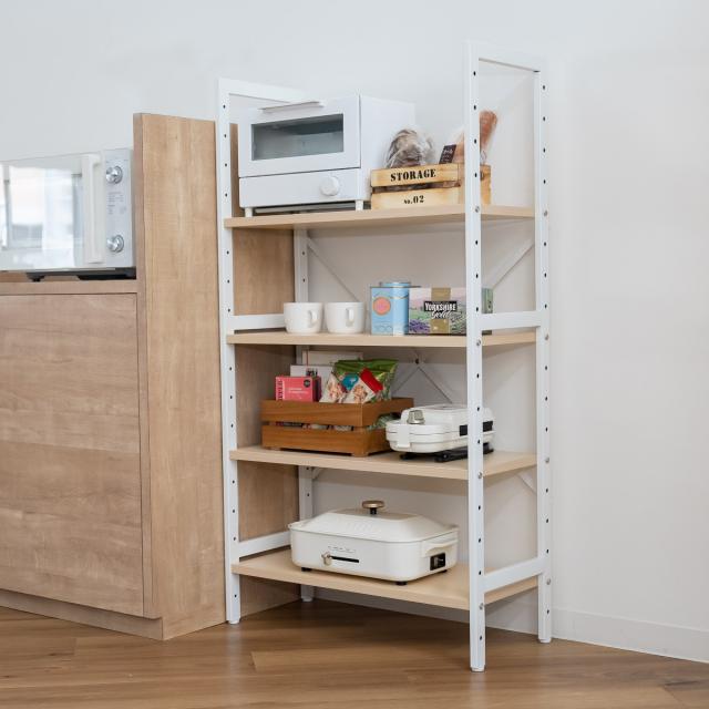 キッチンラック 4段 幅62cm ゴミ箱上ラック メラミン スチールフレーム