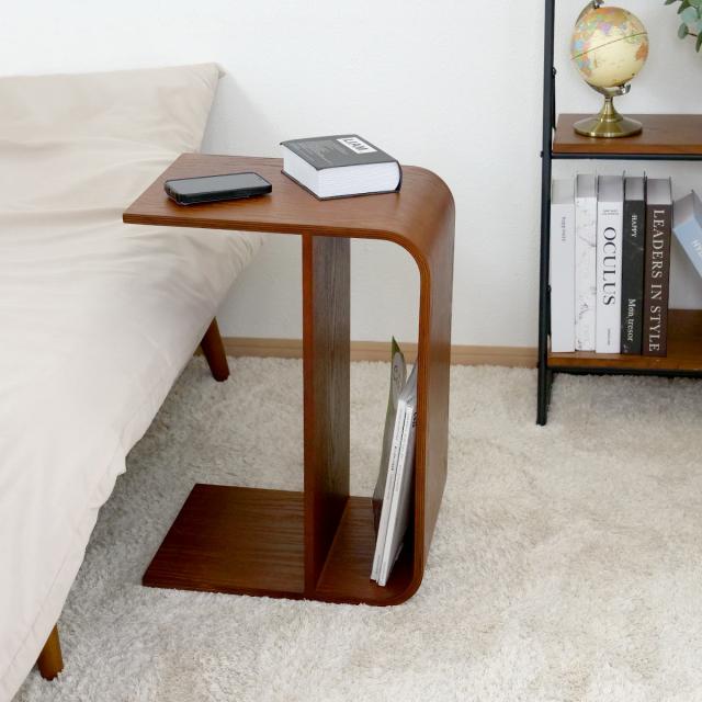 サイドテーブル 3WAY 木製 ラック コの字 幅55cm （ 組立不要 椅子 腰掛け 台 テーブル ミニテーブル ソファー ベッド サイド リビング 居間 玄関 花台 棚付き コンパクト オーク 木目調 ）_16
