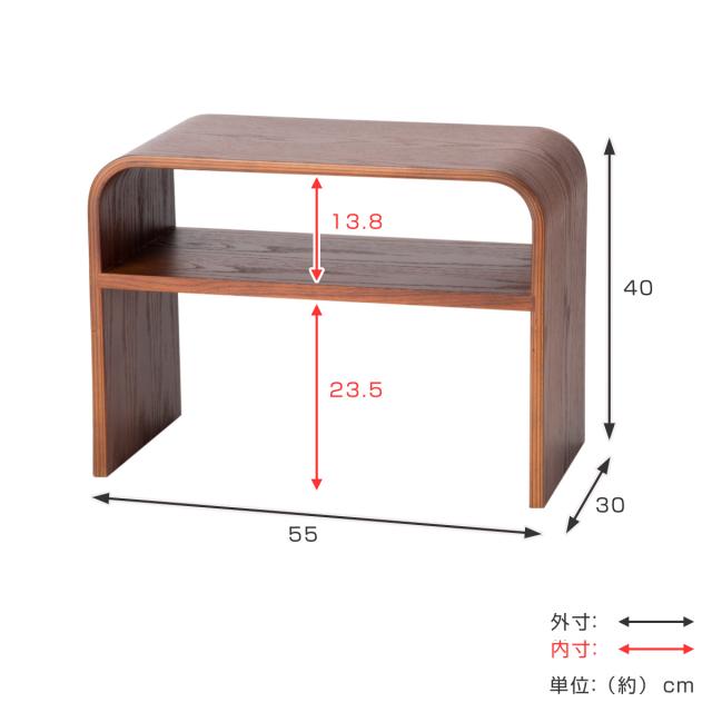 サイドテーブル 3WAY 木製 ラック コの字 幅55cm （ 組立不要 椅子 腰掛け 台 テーブル ミニテーブル ソファー ベッド サイド リビング 居間 玄関 花台 棚付き コンパクト オーク 木目調 ）_3